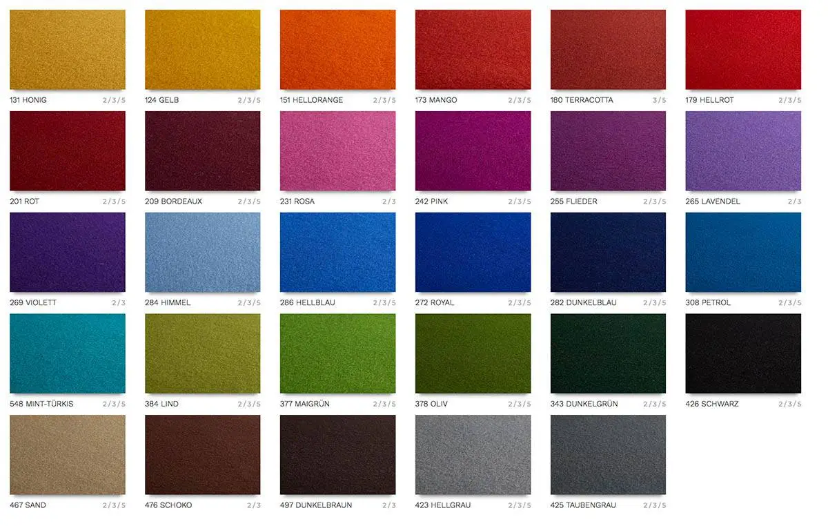 Kollektion UNI für Filzlamellen Kollektion UNI für Filzlamellen