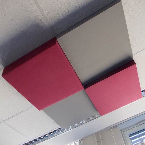 Akustik Deckenplatten 600 x 600 x 100 mm + 600 x 600 x 50 mm Deckenkissen Zusammenstellung zur Schalldämmung Akustik Deckenplatten 600 x 600 x 100 mm + 600 x 600 x 50 mm Deckenkissen Zusammenstellung zur Schalldämmung